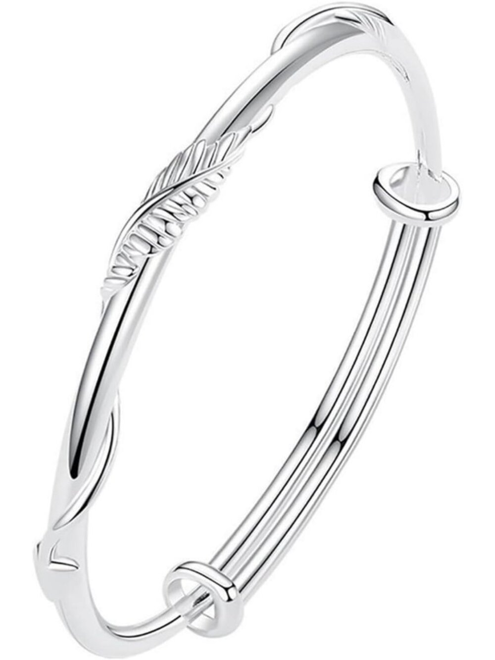 Adjustable 925 Sterling Silver Bangle Bracelet for Women - Simple Fashion